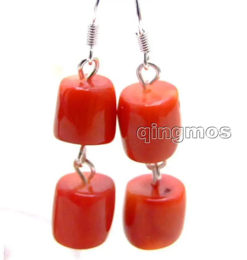 

SALE GENUINE Big 10-11mm Thick Slice NATURAL Red knobble Coral dangle earring-bra412 wholesale/retail Free ship