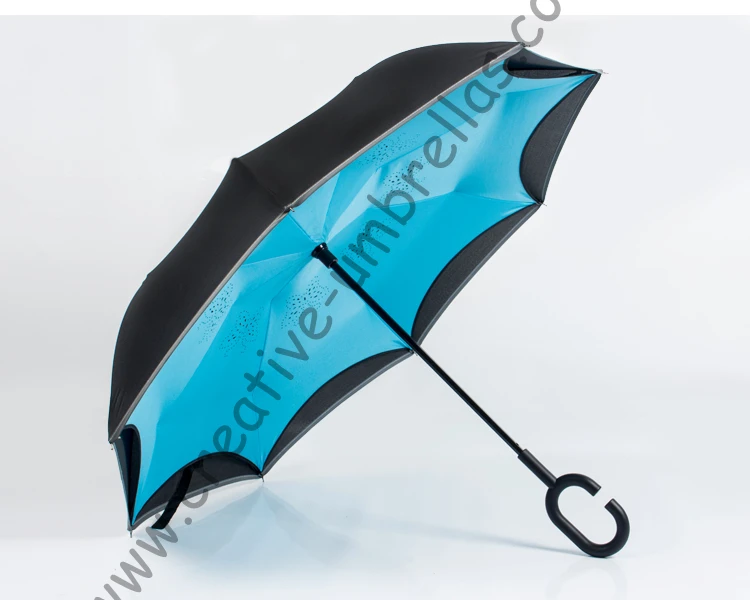 Hands-Free Automobile Anti-Fold Long Handle Blue Whale Umbrellas Reverse