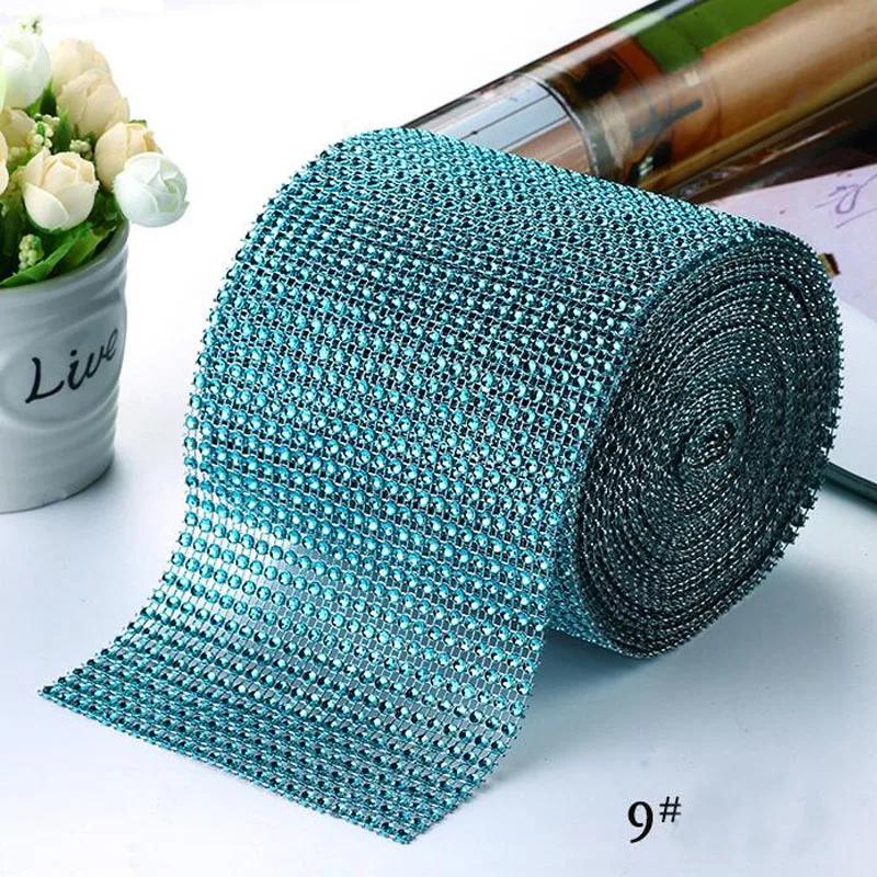 

4.75"x1Yard Lake Blue Diamond Mesh Wrap Rhinestone Ribbon Wedding Supplies Home Decoration DIY Accessories 24 Rows Net Drill