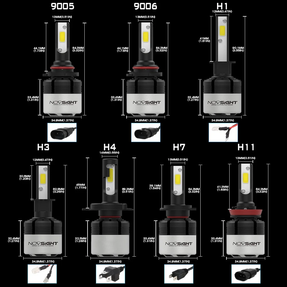 NOVSIGHT H4 H7 светодиодный H11 H1 9005 9006 H3 H8 H9 COB светодиодный головной светильник 72W фары для 9000LM Автомобильный светодиодный головной светильник s лампы Противотуманные фары светильник 6500K 12V