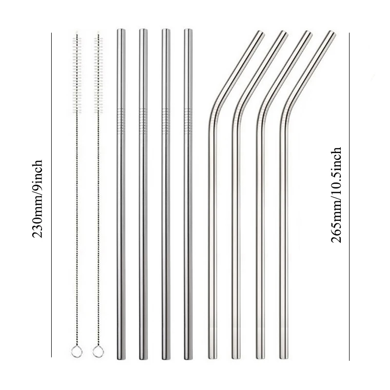 Многоразовые соломинки для напитков из нержавеющей стали с чистящей щеткой металлическая соломинка бар вечерние аксессуары - Цвет: 10pcs X