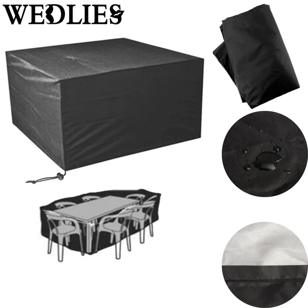 Waterproof Polyester Outdoor Patio Furniture Cover 6 Seater Table Chairs Cover Garden Furnishing Table Cloth Black Dustproof Waterproof Polyester Outdoor Patio Furniture Cover 6 Seater Table Chairs Cover Garden Furnishing Table Cloth Black Dustproof