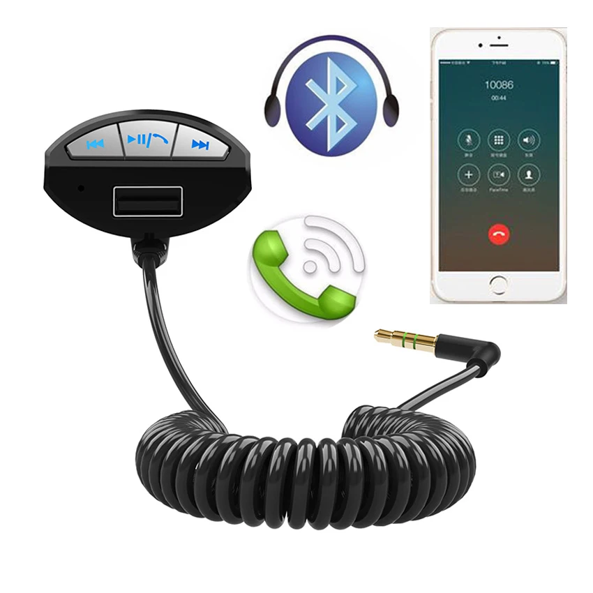 Автомобильный аудиоприемник AUX с Bluetooth 3 5 мм комплект громкой связи 2 usb порт для