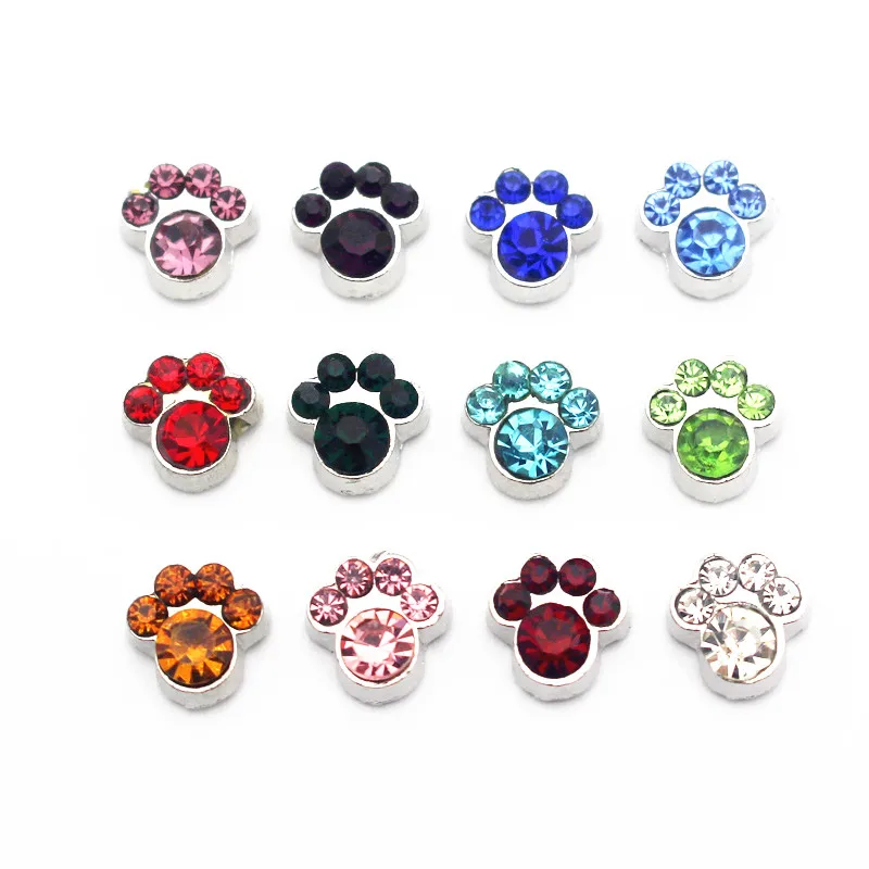

10pcs/lot Crystal dog's paw Alloy Silver floating charms living glass memory floating lockets diy Accessory pendant