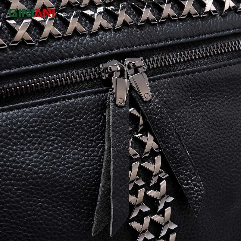 Рюкзак унисекс из натуральной кожи с заклепками на молнии спереди|rivet backpack|style