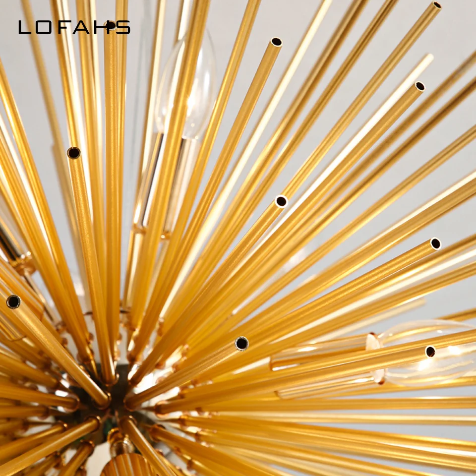 LOFAHS, Современная подвесная люстра, Золотая алюминиевая люстра из трубок, освещение для гостиной, для бизнеса