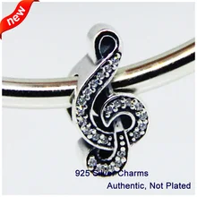 Подходит для Pandora Браслеты Clef Подвески с прозрачным кубическим цирконием серебряные бусины 925 пробы