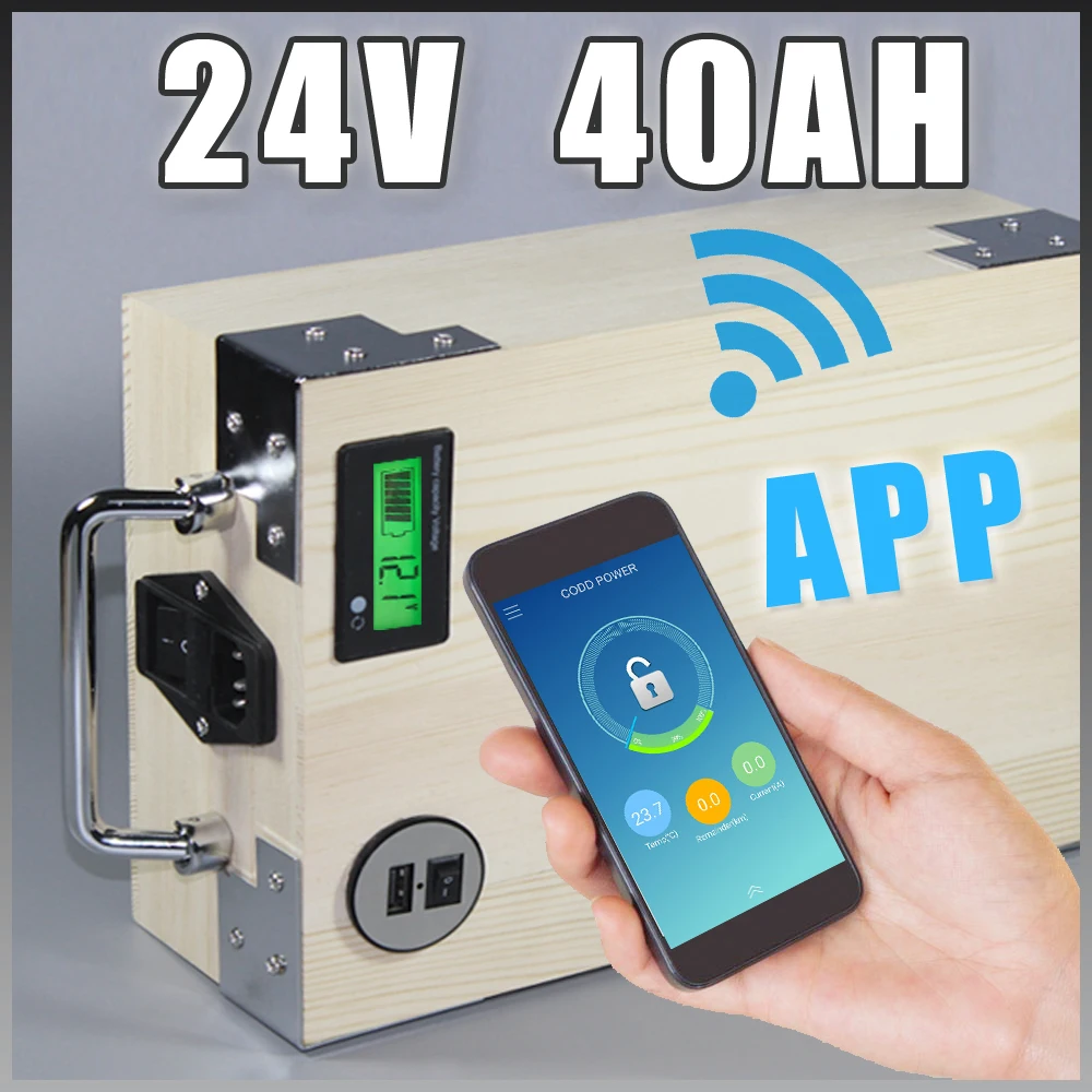 Clearance Solar 24V 40Ah LiFePO4 Battery Electric Bicycle Batery With app Bluetooth GPS control 5V USB Port 0 Clearance Solar 24V 40Ah LiFePO4 Battery Electric Bicycle Batery With app Bluetooth GPS control 5V USB Port 0
