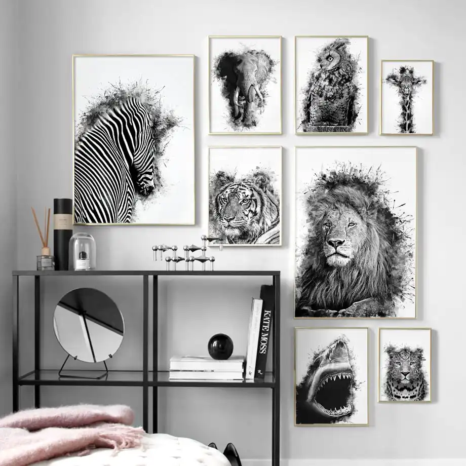 Leeuw Tijger Uil Zebra Wall Art Canvas Schilderij Zwart Wit Afrika Dier  Nordic Posters En Prints Muur Pictures Voor Living kamer|Schilderij &  Schoonschrift| - AliExpress