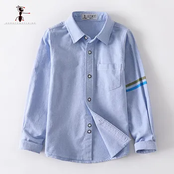 

2019 Spring Embroidery letters 100%Cotton Boys Shirts Blue White School Shirt School Uniforms 3T-12T Big Children's Shirts 3353