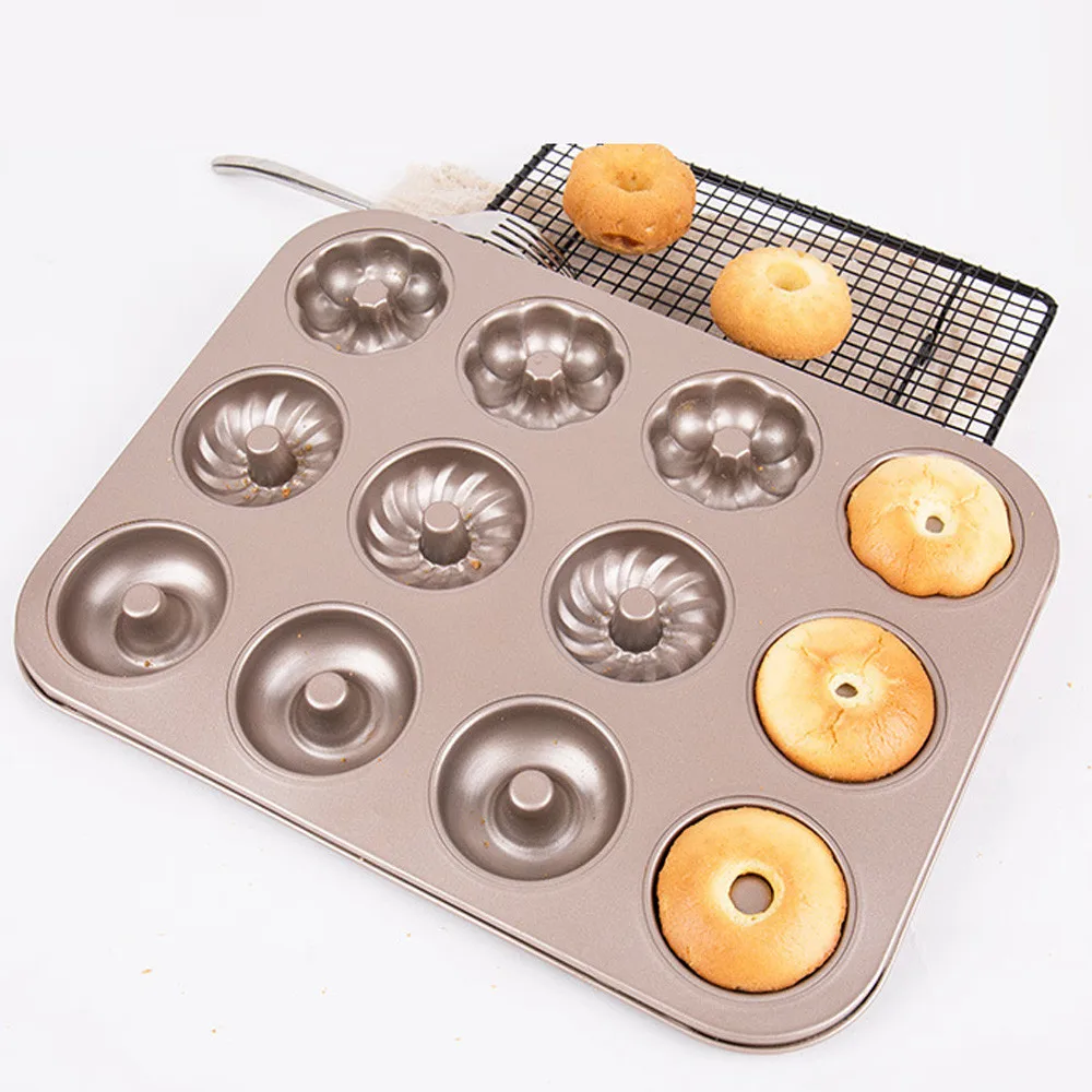 

12 Grids Doughnut Cake Mould Tray For Making Donut Cakes Baking Tray Flower Cake mold Tools stainless steel cake molds Steel
