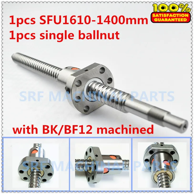 

New 1pcs 16mm lead ballscrew RM1610 Rolled Ballscrew L=1400mm +1pcs SFU1610 ball nut with BK/BF12 end machined for CNC part