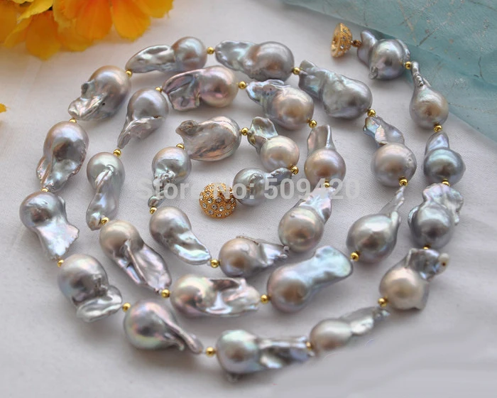 

~~ Free Shipping >>32" 28mm GRAY BAROQUE KESHI REBORN PEARL NECKLACE