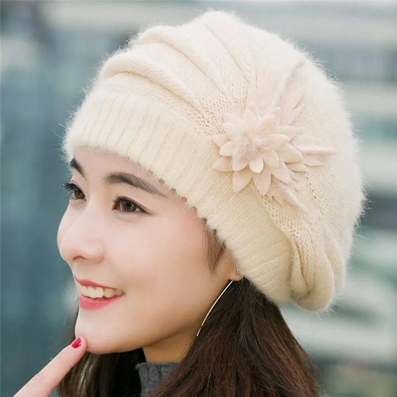 

Hot Women Beanie Hat Winter Hats Flower Soft Knit Crochet Beanie Hat Winter Warm Female Beret Cap #O25 #N #N