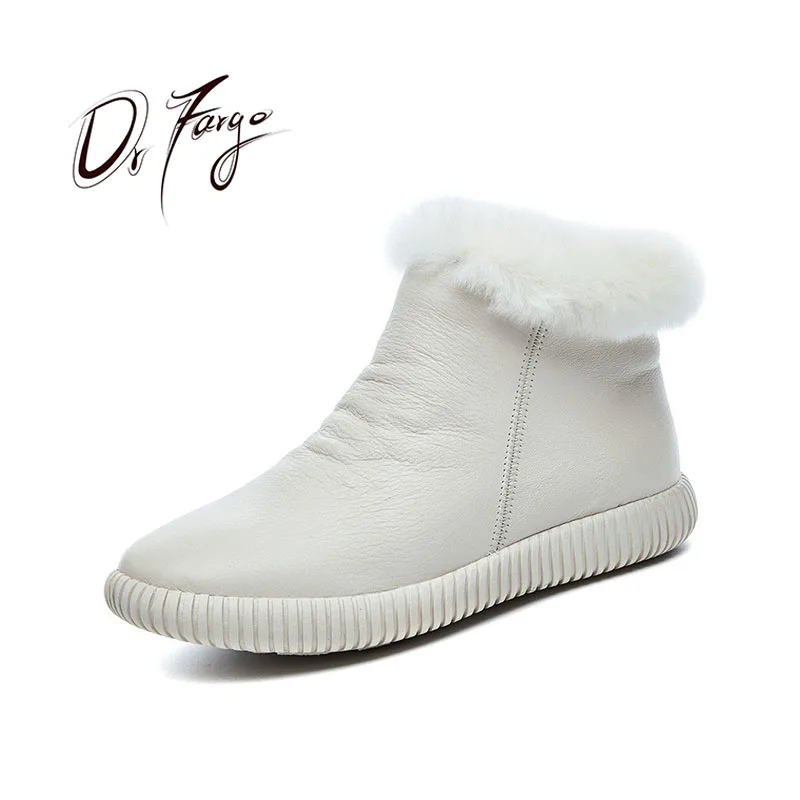 Kopen DRFARGO Winter Schoenen Vrouwen Echt Lederen Snowboots Echt Konijnenbont Top Enkellaarsjes Flatform wit zwart rits Laarzen maat 40