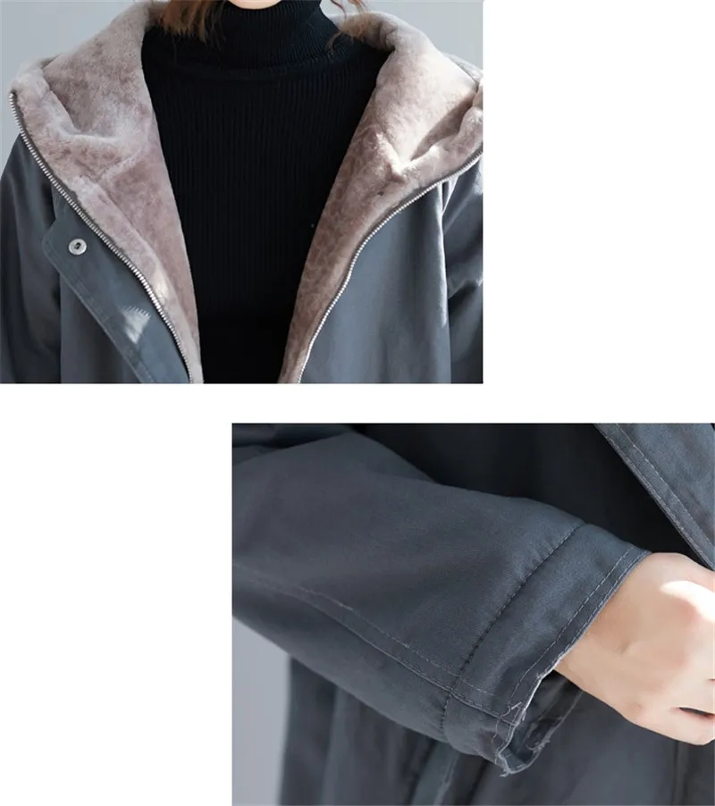 Зимняя новая теплая хлопковая куртка для женщин, корейские свободные большие размеры, длинные бархатные хлопковые куртки, женские стеганые парки с капюшоном F816