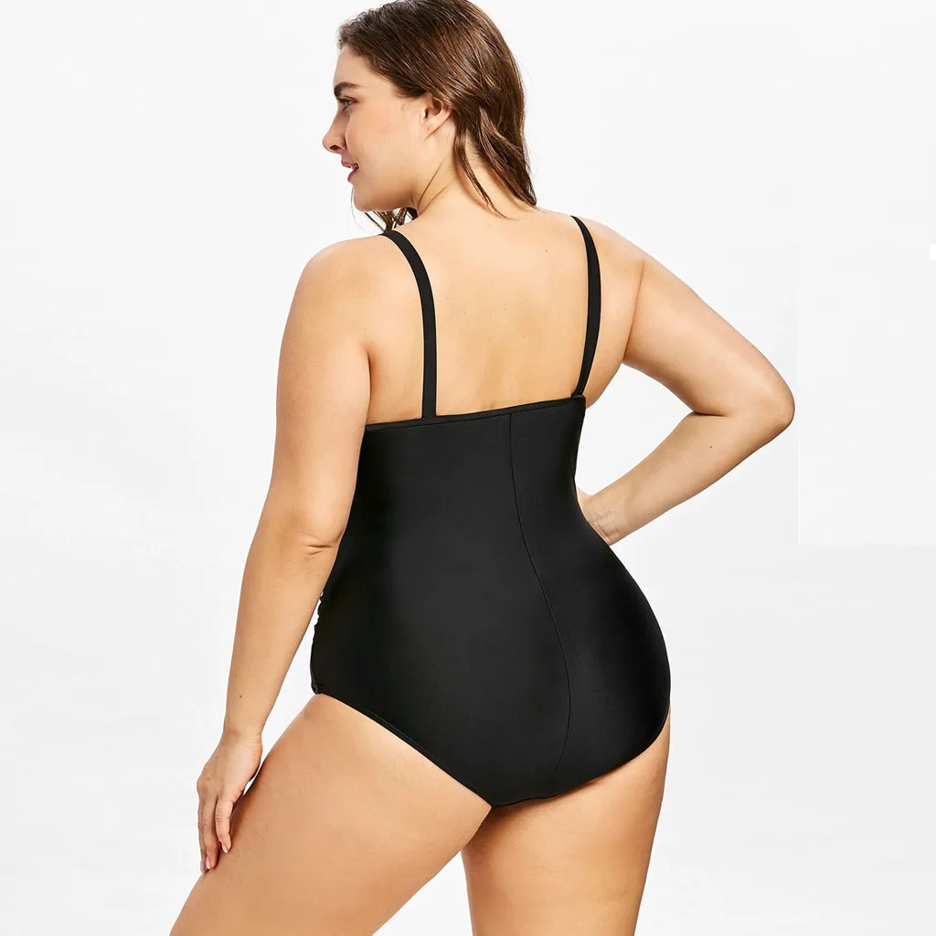 one piece swimsuit sexy monokini one-piece swimsuit plus size Womens Fashion Solid Plus Size Swimwear Bikin Beachwear#D