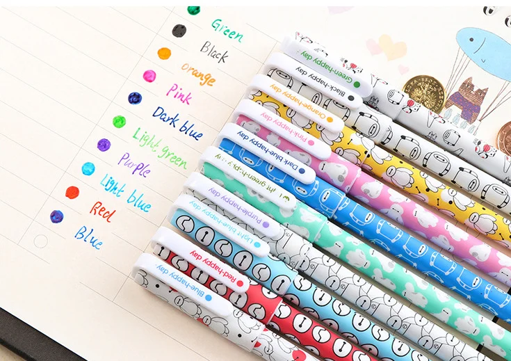 10 шт. набор красочных гелевых ручек Happy day kawaii Канцтовары Caneta для письма подарок