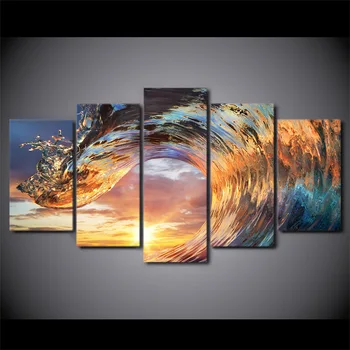 

5 Pcs/Set Framed HD Printed Wave Eye Sunset Surfing Landscape Wall Art Pictures For Living Room Home Decor Canvas Painting