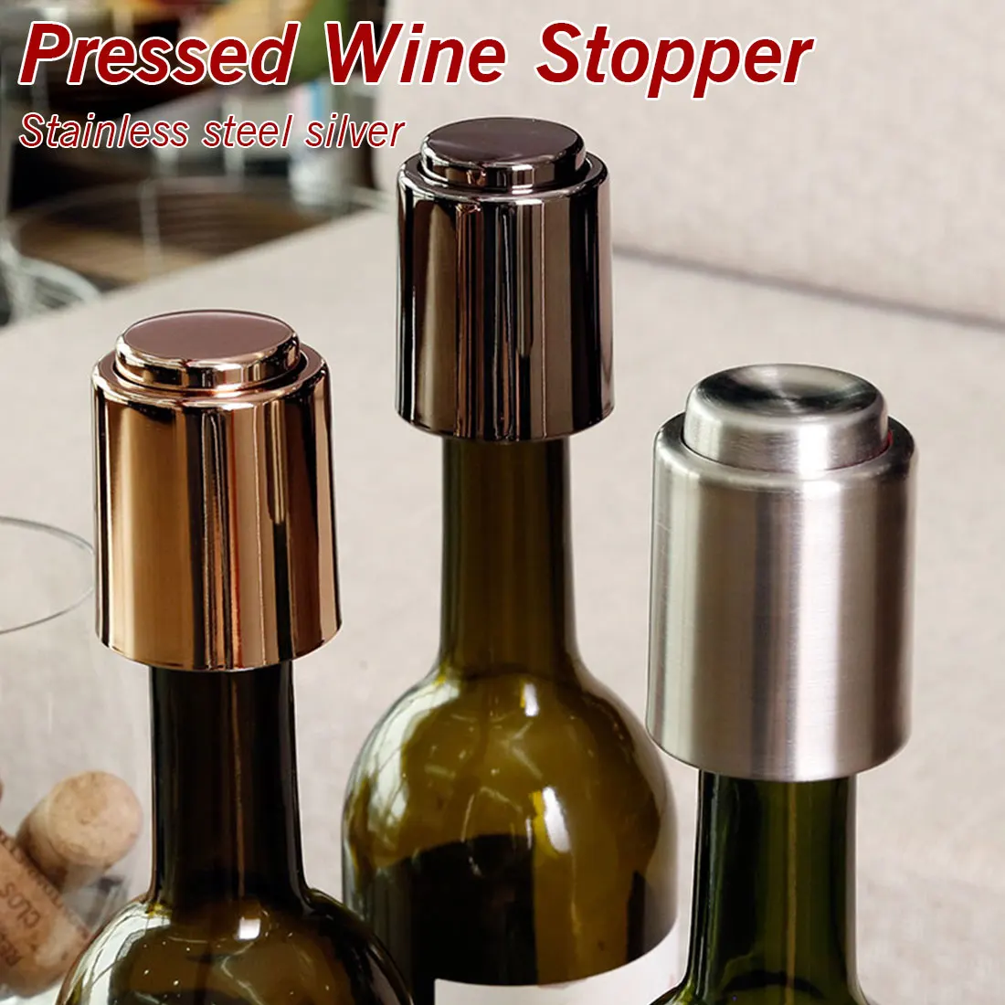 

Red Wine Stopper Vacuum Sealed Bar Kitchen Tools Bottle Stopper Stainless Steel Wine Bottle Stopper Cap Champagne Sealer