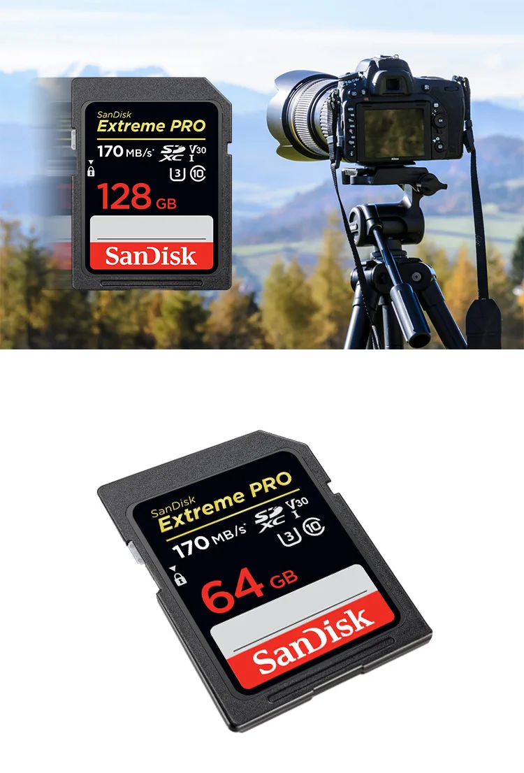 Оригинальная sd-карта sandisk Extreme Pro 256 ГБ максимальная скорость чтения 170 МБ/с./с V30 128 Гб 64 Гб класс 10 U3 USH-I карта памяти для камеры