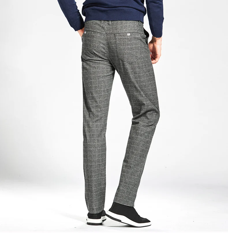 Jiantour новые высококачественные мужские штаны из хлопка Прямые Черные Серые Длинные клетчатые мужские повседневные деловые брюки мужские длинные средней длины