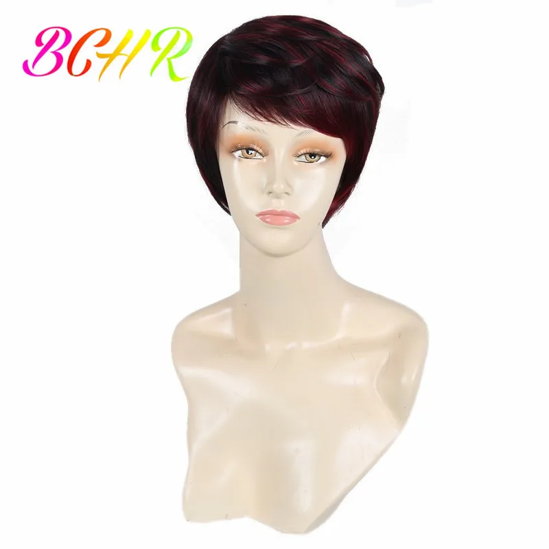 

BCHR Short Wigs Straight Synthetic Wigs for Women Ombre Wig Red Color Pixie Cut Free
