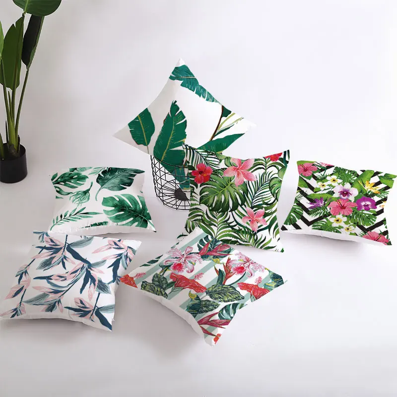 YWZN Summer Tropical Plants Decorative Pillowcase Green Leaves Throw Pillow Case Polyester Printing Pillow Cover kussensloop