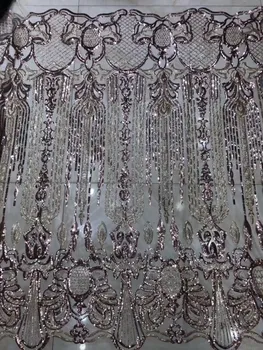 

2019 high quality French Nigerian sequins net lace,African tulle mesh sequence lace fabric for party dress 5yards/lot