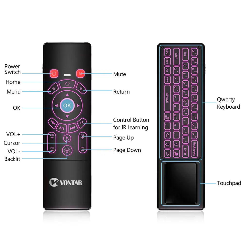 Voice Remote Control 2.4G Wireless Fly Air Mouse Mini Keyboard 7Colors Backlight