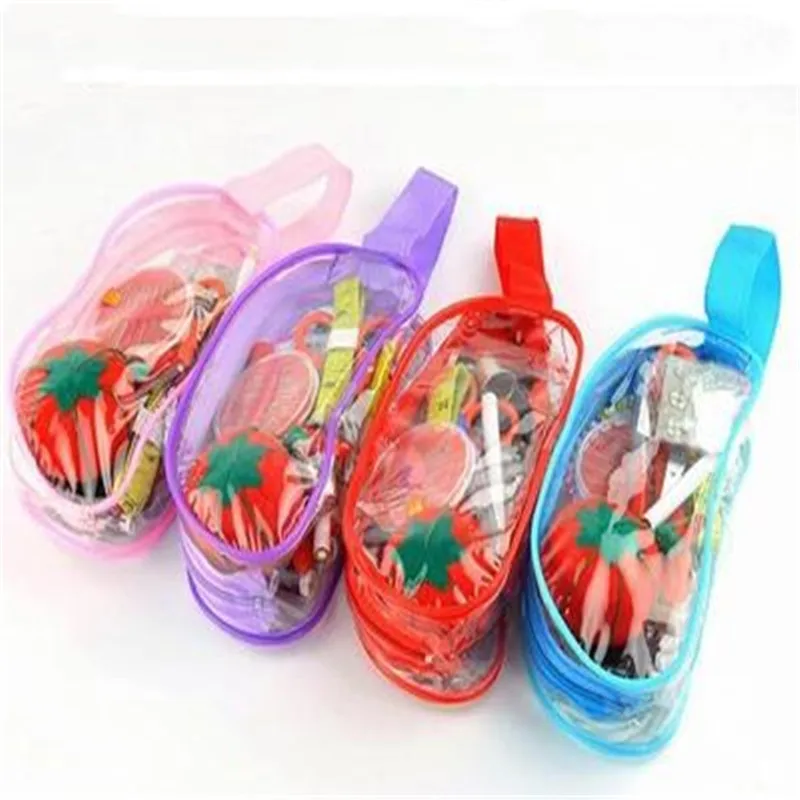 

1Set Transparent PVC Bag Sewing Kit Set With Thimble Sewing Needle Pencil Scissors Basic Home Sewing Clothes Tools Random Color