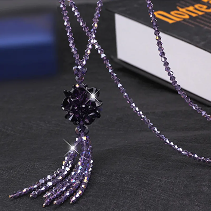 Heeda Korean Crystal Bead Long Necklace Women Autumn Winter Joker Sweater Chain Fashion 2019 Kpop Tassel Pendant Neck Decoration - Image 5