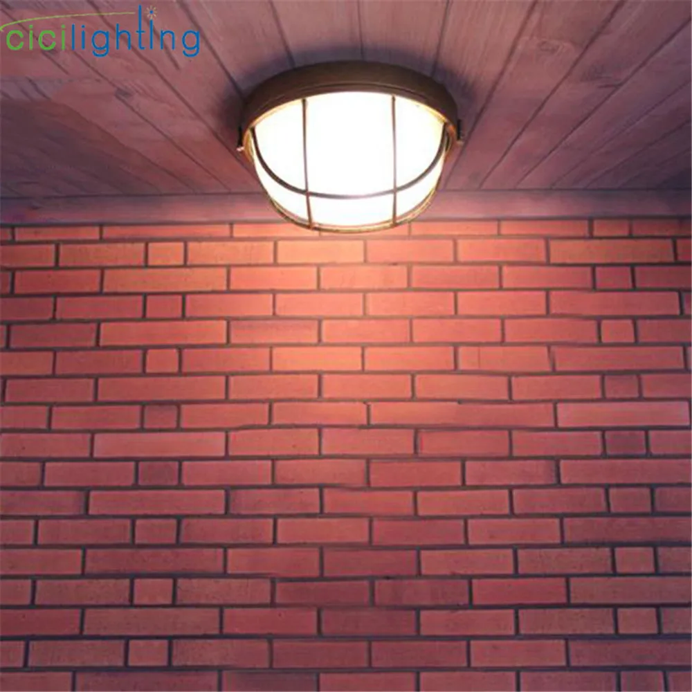 Vintage Outdoor Ceiling Lamp,Bronze Metal Glass Protective Yard Garden Ceiling Light,Waterproof Retro Flush Mount Light 6
