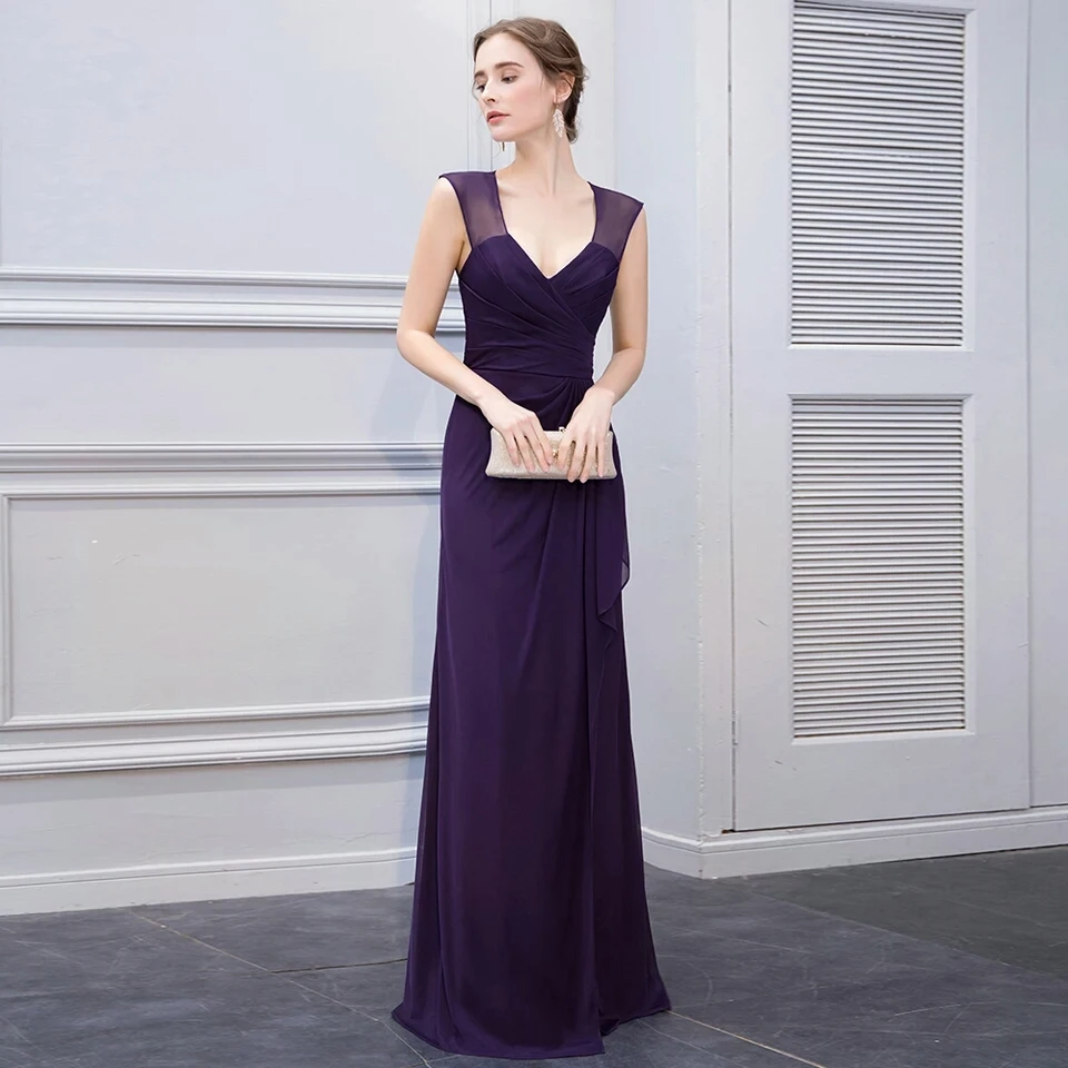 

2019 elegant navy chiffon v-neck sexy backless straight leg size bridal mom's evening gown