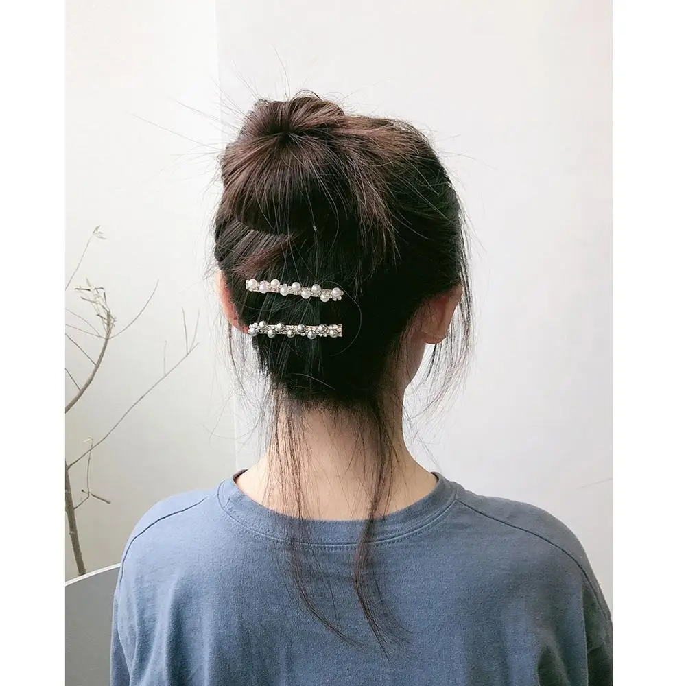 M MISM INS New Full Imitation Pearl Duckbill Clip For Woman Elegant Rhinestone Headwear Hairpins Girls Hair Accessories | Детская одежда