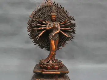 

14'' Tibet Thousand Hands Kwan-yin Buddha Guanyin Bodhisattva Bronze Statue