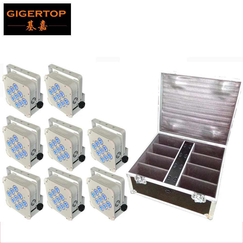 

8pcs/lot 9*18W RGBWA UV 6 in 1 Wireless DMX Battery Power Led Par Light Led Par Cans Stage DJ Charged Flight Case Free Shipping