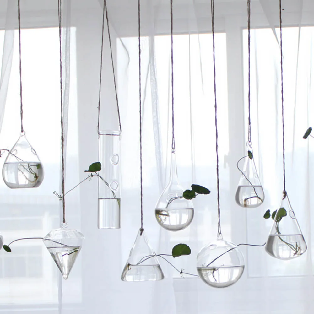 

Creative Hanging Hydroponic Glass Vase Flower Vase Glass Planter Transparent Terrarium Container Living Room Wedding Decoration