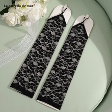 Новые черные красные белые свадебные кружевные аксессуары Перчатки длиной 41 см свадебные перчатки Дешевые guantes novia реальные фотографии