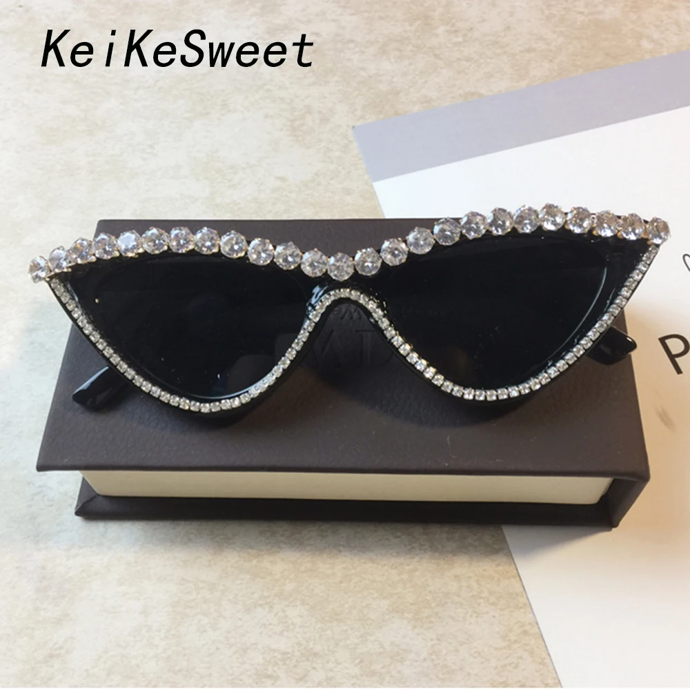 

KeiKeSweet Luxury Crystal Cat Eye Brand Designer Sunglasses Women Rhinestone Party Rays UV400 Hot New Sun Glasses Top Quality