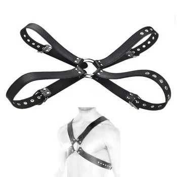 Sexy Male Leather Strappy Chest X Harness Top Fetish Wear Men