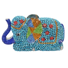 Fashion Newest Luxury Crystal Diamond Elephant Evening Bag Deluxe Indian Rhinestones Metal Zinc Alloy Bridal Party Purse SC487