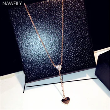 

NAWEILY Fashion Heart Pendant Necklaces Cubic Zircon Short Clavicle Necklace Rose Gold Color Chain Necklace For Women Jewelry