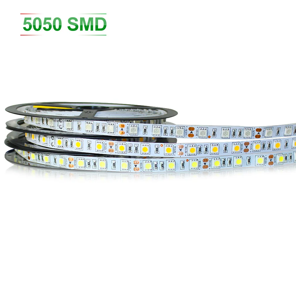 5 м/Светодиодная лента в рулоне 5050 SMD 12 В гибкий светильник RGB белый/теплый белый синий зеленый красный желтый высокая мощность светодиодный без водонепроницаемой ленты светильник