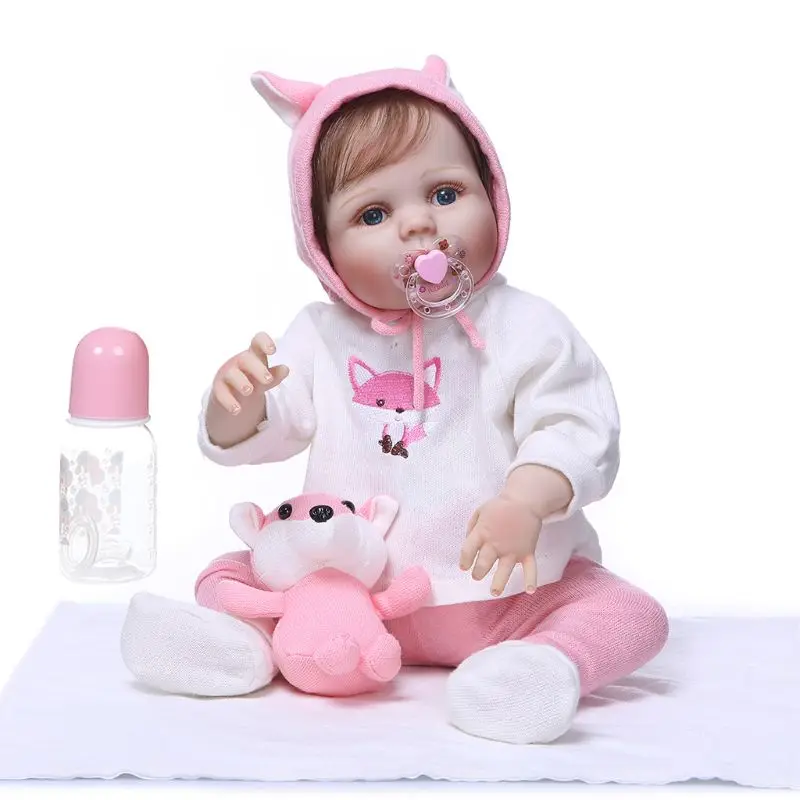 

22'' Reborn Doll Realistic Soft Full Silicone Newborn Babies Toy Girl Princess Clothes Fox Pacifier Lifelike Handmade Gifts