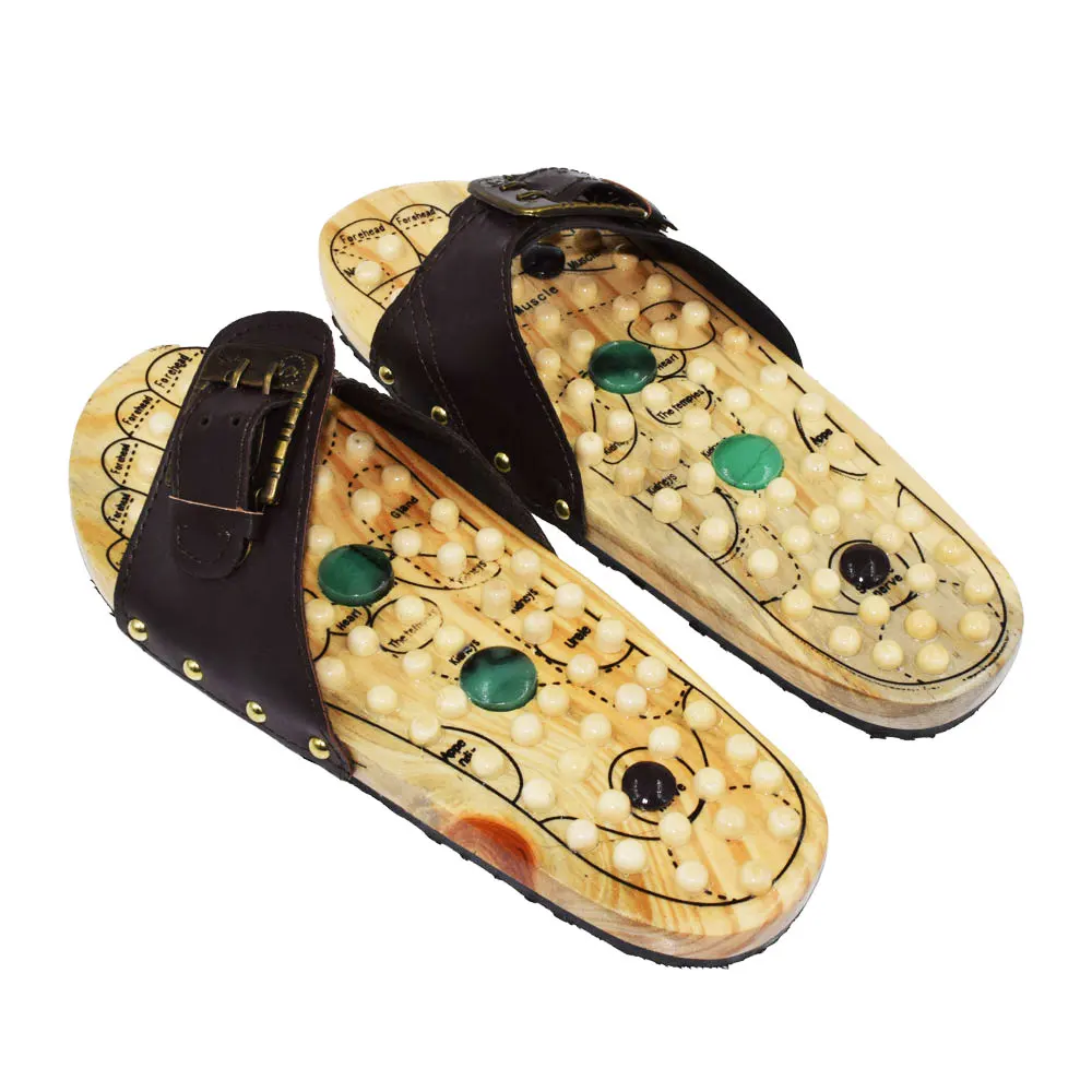 

Natural Cobblestone jade Massage Foot Soles The Feet Acupoint Massage Eliminate Fatigue Wooden soles 24-27CM