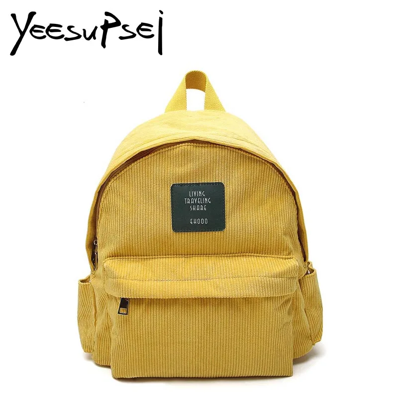 

YeeSupSei Women Backpack Youth Small Solid Casual Corduroy Backpack School Bag Teenage Girl Vintage Daily Bag Rucksack Mochila