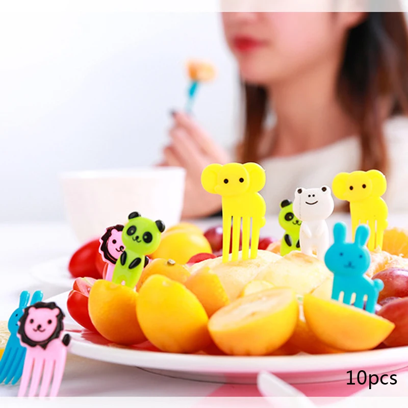 

Hot Stylish 10pcs Cartoon Animal Food Fruit Picks Forks Home Party Accessory Decor Tool