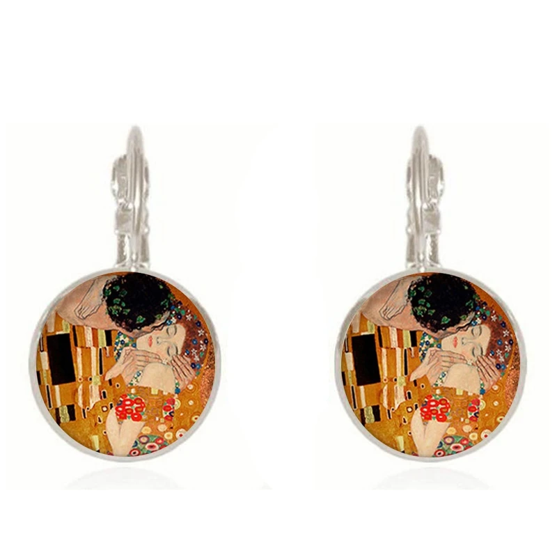 Классические серьги Gustav Klimt The Kiss, ювелирные изделия, винтажные 18 мм круглые стеклянные куполообразные серьги для женщин, ювелирные изделия, Прямая