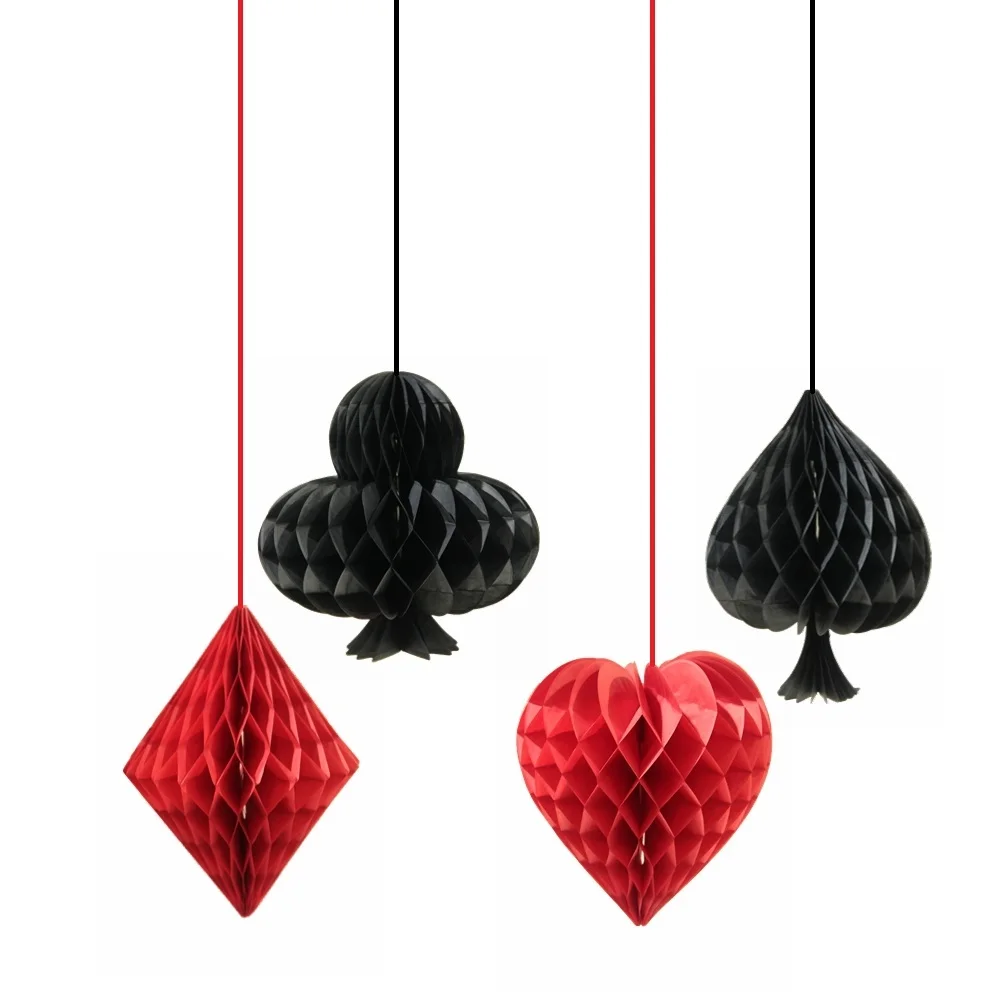 

1pc Casino Theme Party Las Vegas Night Card Honeycomb Spade/Heart/Diamond/Club Poker Hanging Garland Birthday Party Decor